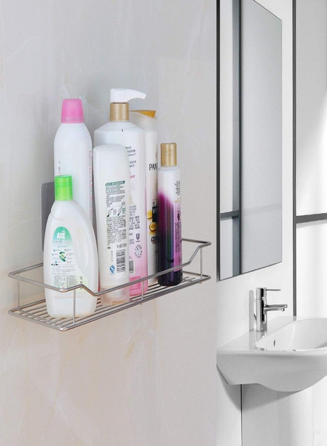 KOYET Stainless Steel Self Adhesive Silver Chrome Bathroom Shelves Rack Wall Holder Storage Rack with Strong Magic Sticker (Multicolor) (Silver Simple Rack) - Image 4